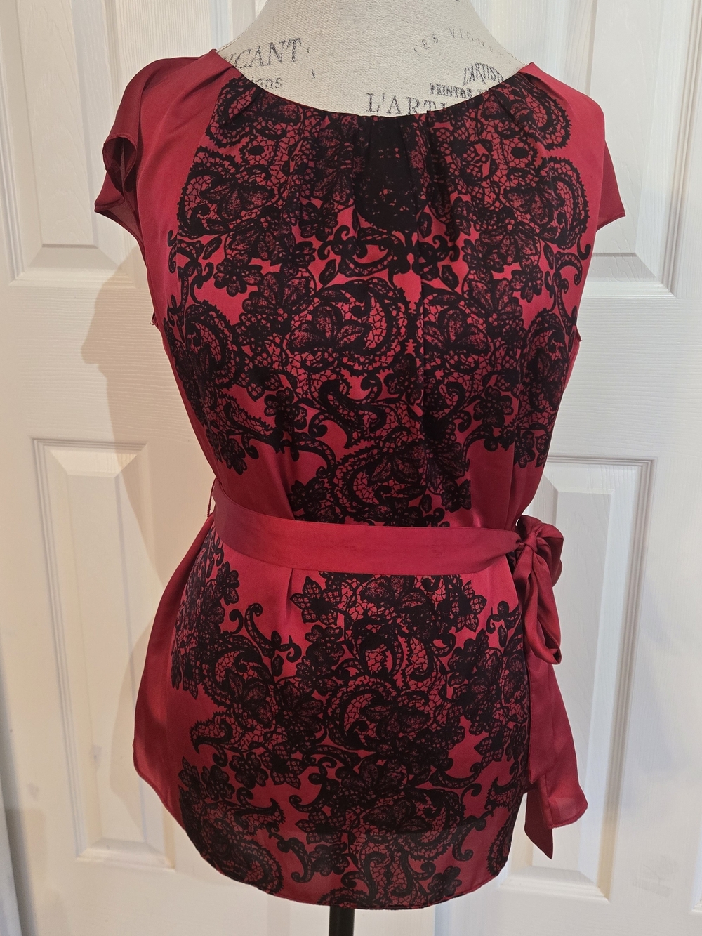 Worthington Red Satin Top with Subtle Black Trim